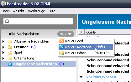 Neuen Smartfeed erstellen Screenshot Feedreader