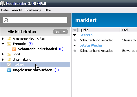 Markierte Artikel im Smartfeed lesen Screenshot Feedreader